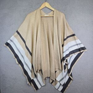 CALVIN KLEIN Ruana Cardigan Sweater‎ Womens One Size Tan Striped Open Front $90